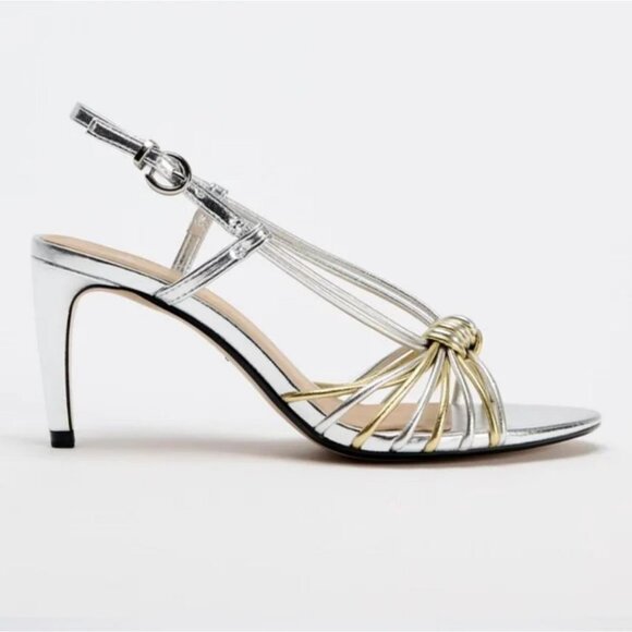 ZARA METALLIC KNOT STRAP SANDALS - Picture 1 of 5